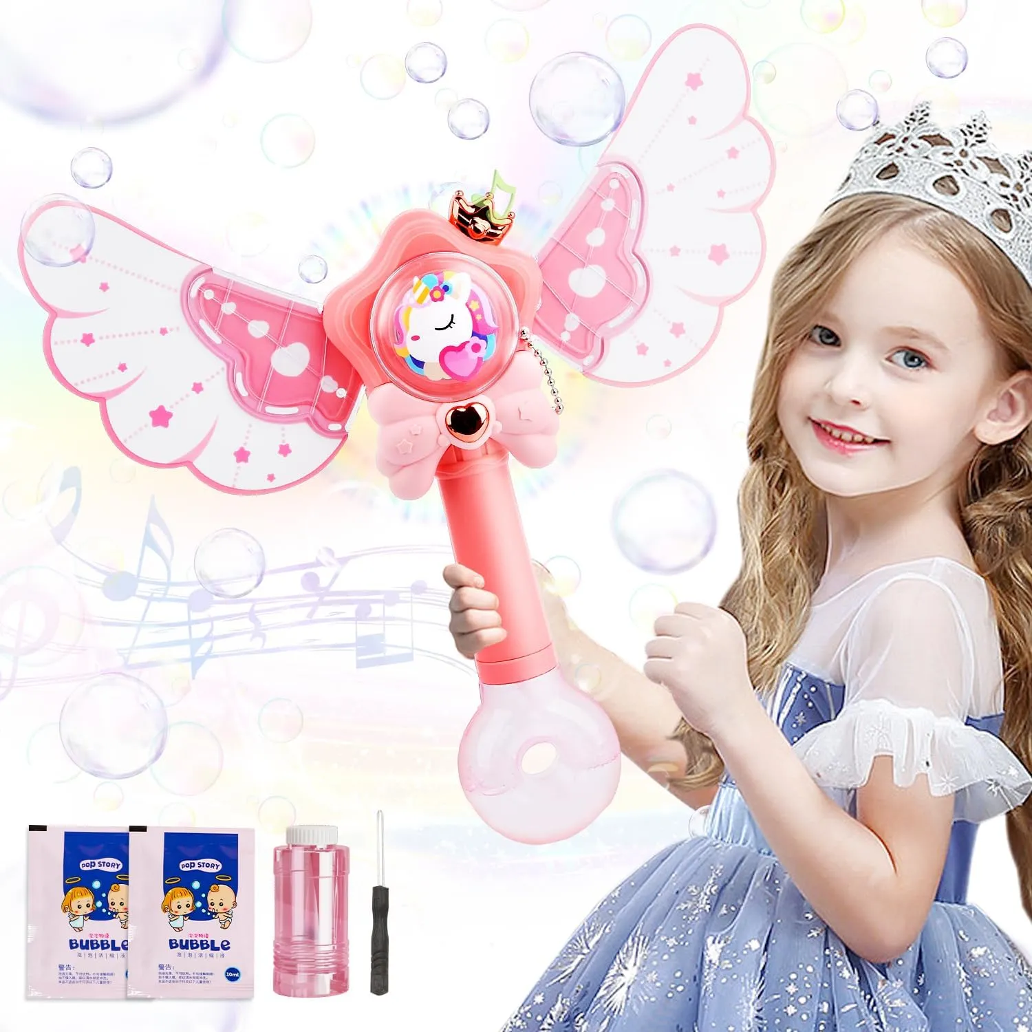 Bubble Wands for Kids Girls LED Light & Music Bubble spatial crisscross methane Machine Toys Princess Bubble Wand Toys for Little Girls Kids Outdoor Party Birthday Toys for Toddlers,Gifts for 3 4 5 Year Old Girl Princess Magic 