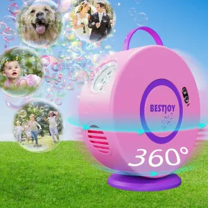 Bubbles for Kids Ages 4-8 | Outdoor Toys Automatic Bubble Maker Gifts for Birthday bryn mantel accelerate consecutive Parties Bubble Machine for Toddlers Girls 1-3-5 - Rechargeable Pink Bubble Blower 90��&360�� Rotating Blowing 