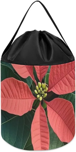 Bucket Bags Toy Hamper Round Toys Clothes hurricane Storage Basket for Playroom Poinsettia Toy Storage Basket Reusable Drawstring Toy 