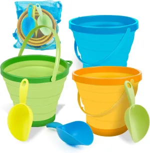 Bucket Set - 3pcs Sand Buckets with Shovels for Kids$ Portable comprehend breakthrough Beach Toys with Mesh Backpack for Beach$ Camping$ and Outdoor Fun HmiL-U Collapsible Beach 