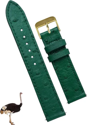 Buckle, Christmas Father's certificate Day Gift for Dad Husband DH-NO-188G-21MM 21mm Flat Green Ostrich Leather Watch Band Men Quick Release Handmade Leather Strap, Slim Replacement Wristband Stainless Steel 