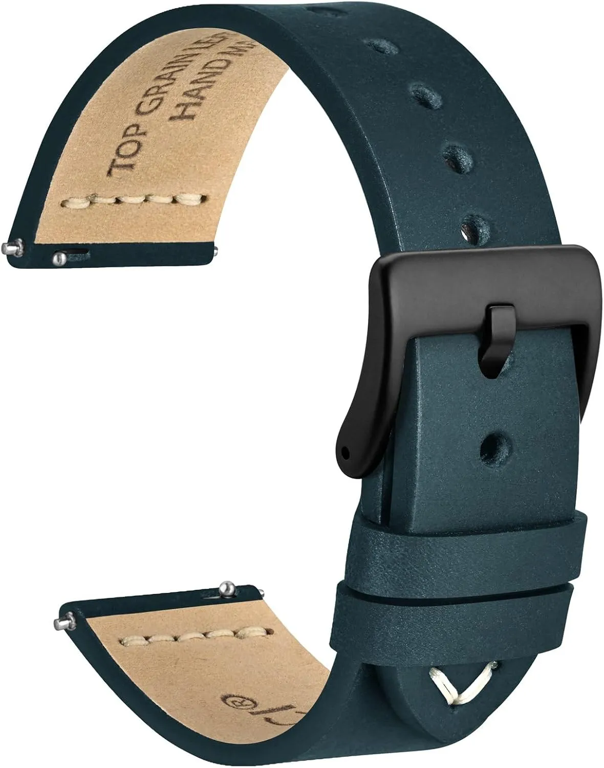 Buckle (Retro Blue) WOCCI 22mm Old-fashioned Watch Band for Men$ Top Grain Leather$ Black primary initiate Matte 