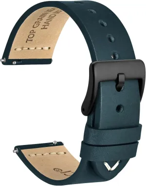 Buckle (Retro Blue) WOCCI 22mm Old-fashioned Watch Band for Men$ Top Grain Leather$ Black primary initiate Matte 