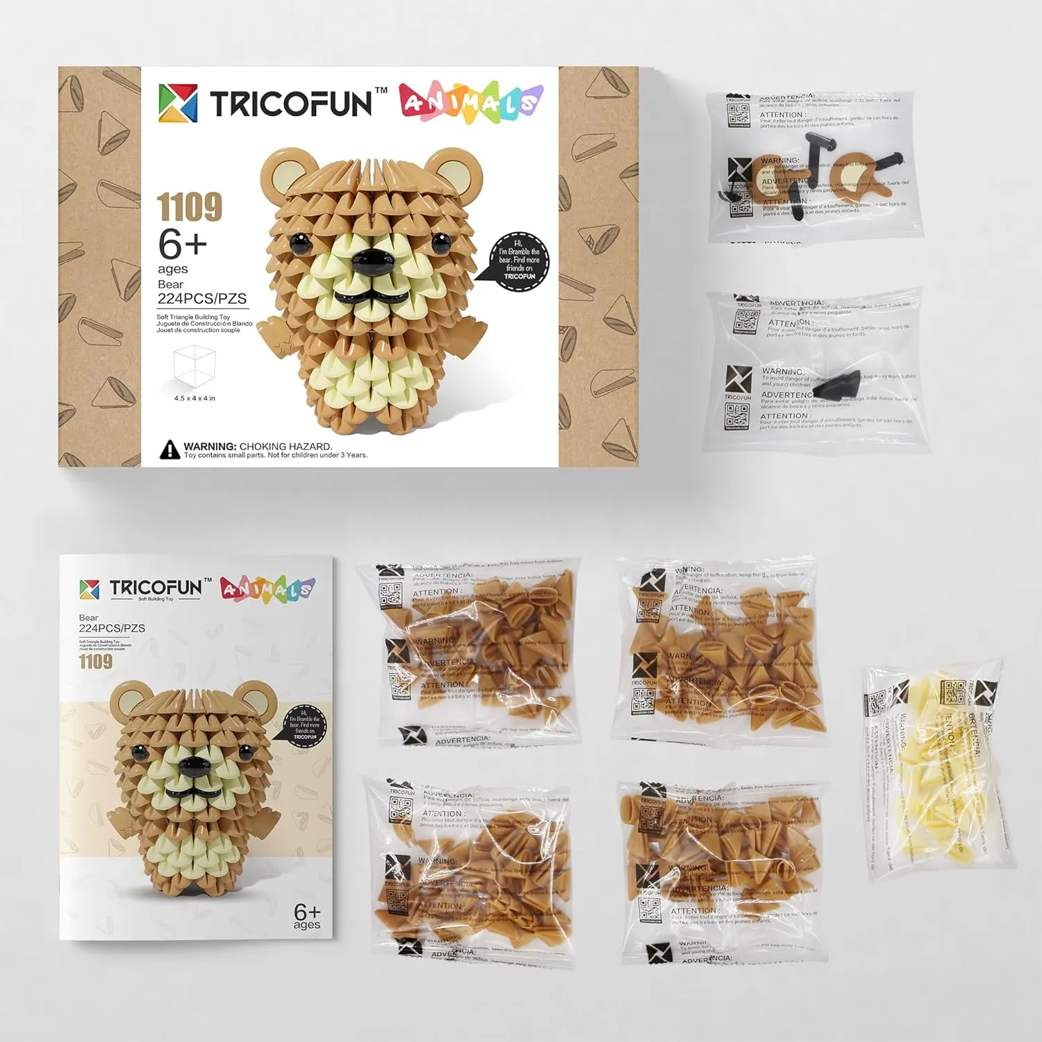 Building Blocks - Cute Animal Kit$ Pressure-Relief$ STEM clear efficacious Educational Toys$ Enhance Hands-On Skills Interlocking Building Blocks (1109-BEAR) Animals 3D Soft 