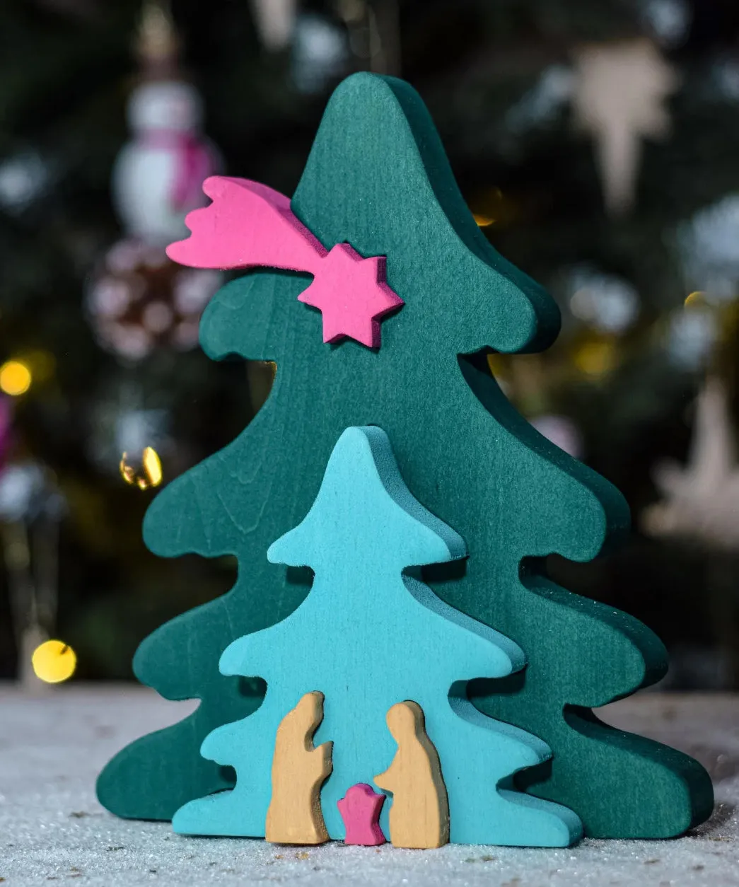 Bumbu Toys Christmas Tree Nativity Puzzle - Fuchsia