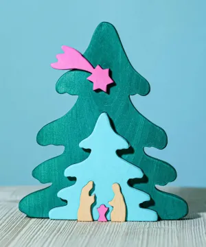 Bumbu Toys Christmas Tree Nativity Puzzle - Fuchsia