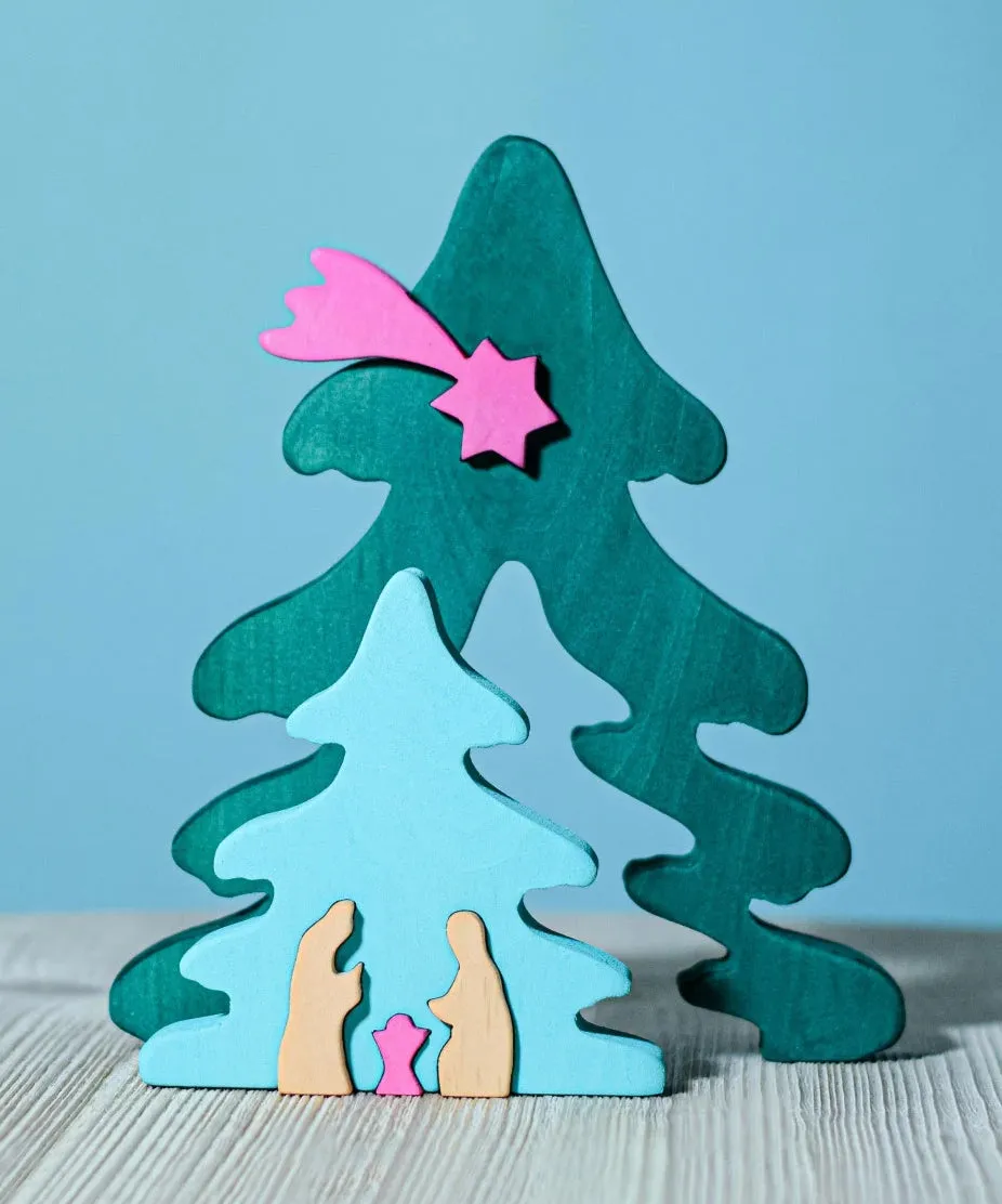 Bumbu Toys Christmas Tree Nativity Puzzle - Fuchsia