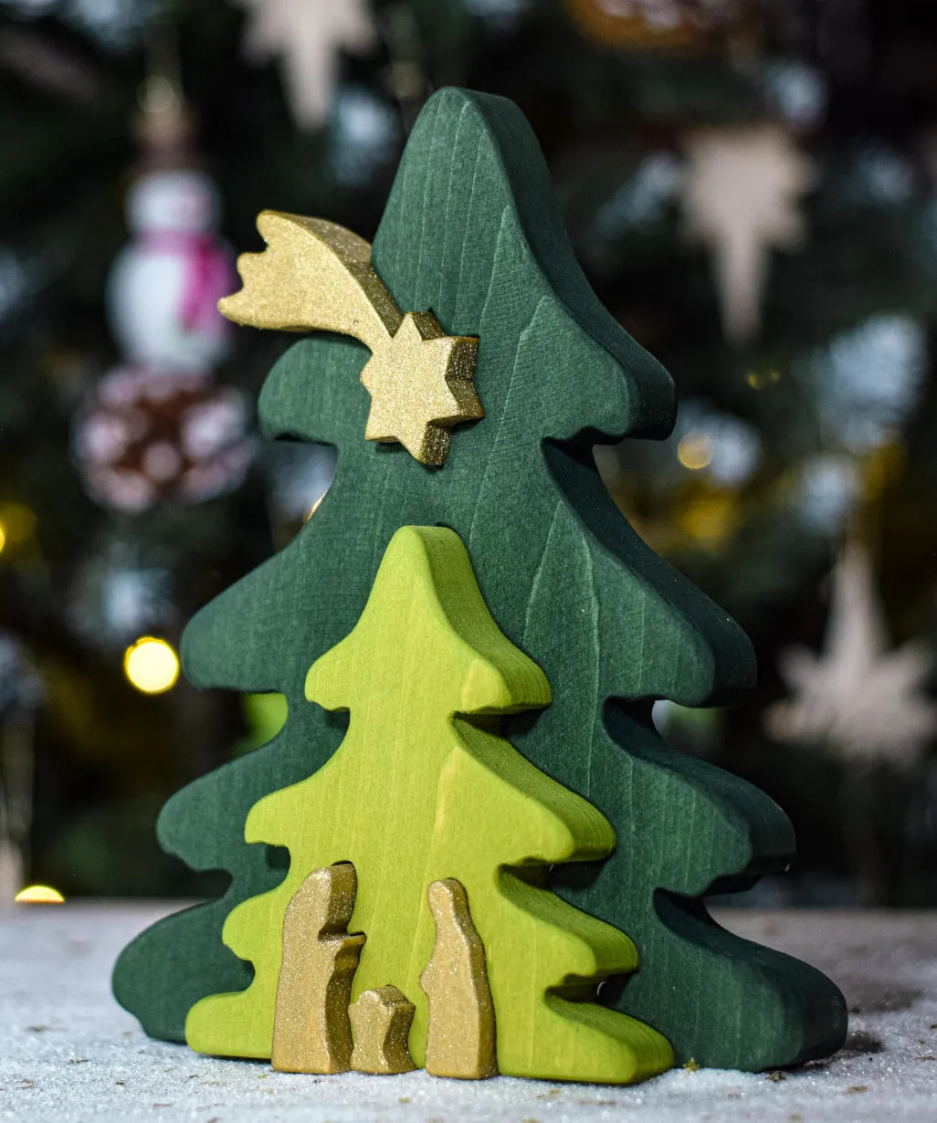 Bumbu Toys Christmas Tree Nativity Puzzle - Gold