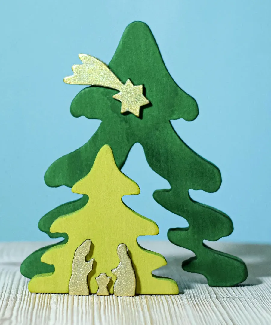 Bumbu Toys Christmas Tree Nativity Puzzle - Gold