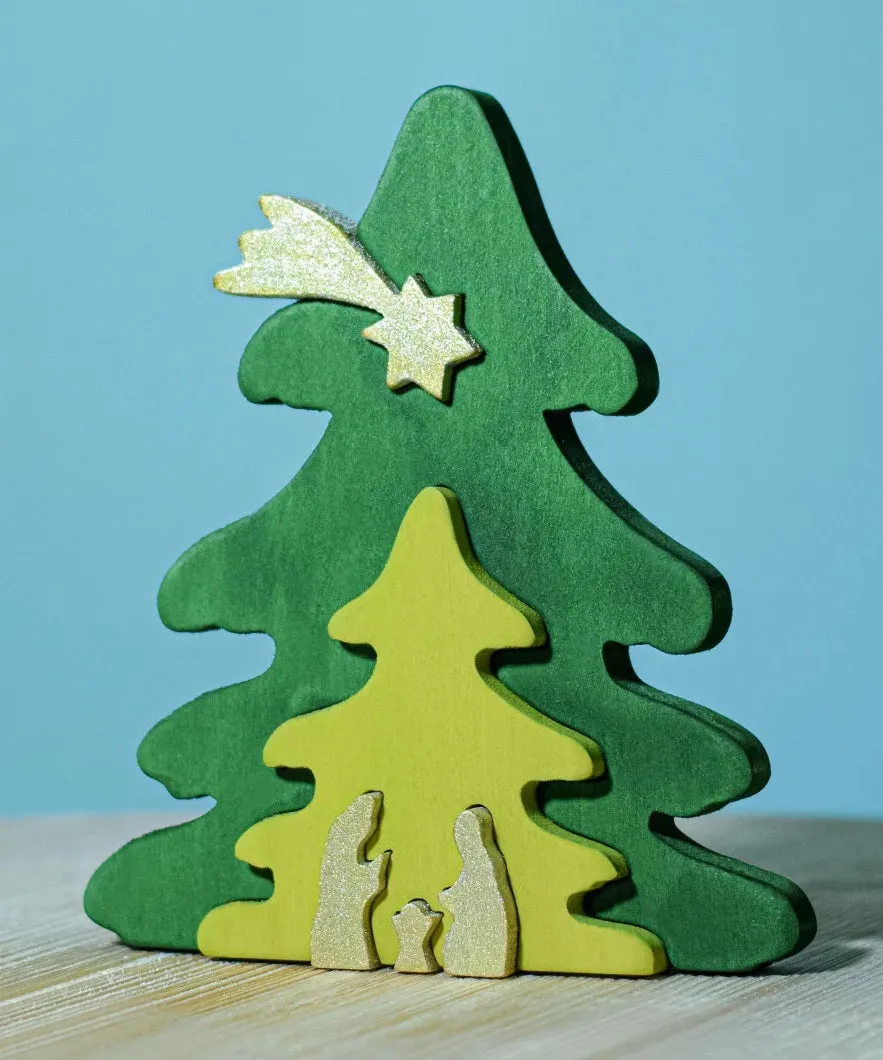 Bumbu Toys Christmas Tree Nativity Puzzle - Gold