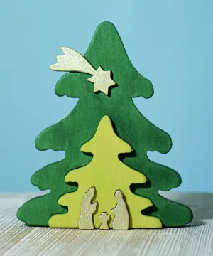 Bumbu Toys Christmas Tree Nativity Puzzle - Gold