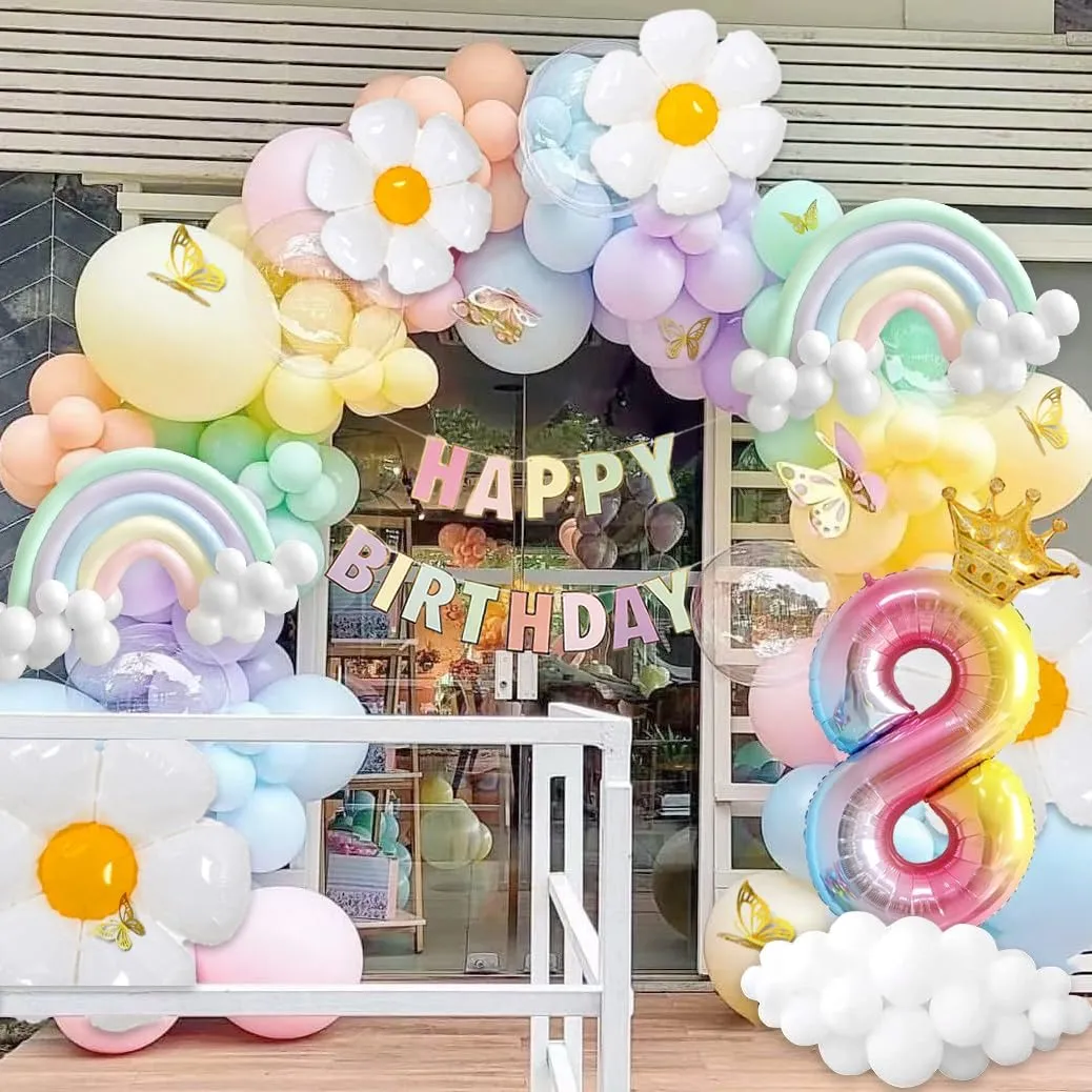 Cake Topper, 3D Butterflies, Number 8 Balloon for PastelBirthday Decorations Pastel Balloons 8th blackout treadmill prairie whence threshold Birthday Decorations for Girls, 219 Pastel Balloon Garland Kit with Flowers, Happy Birthday Banner, 