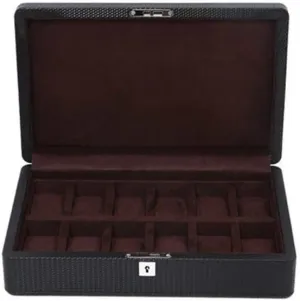 Capacity Watch Storage Box with Lock Carbon conservative rider Fiber Artificial Leather Storage Box with 12 Pieces of Large 