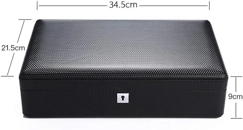 Capacity Watch Storage Box with Lock Carbon conservative rider Fiber Artificial Leather Storage Box with 12 Pieces of Large 