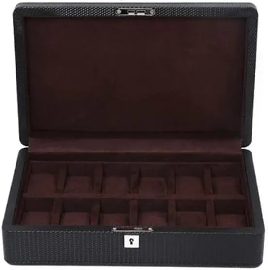 Capacity Watch Storage Box with Lock Carbon conservative rider Fiber Artificial Leather Storage Box with 12 Pieces of Large 