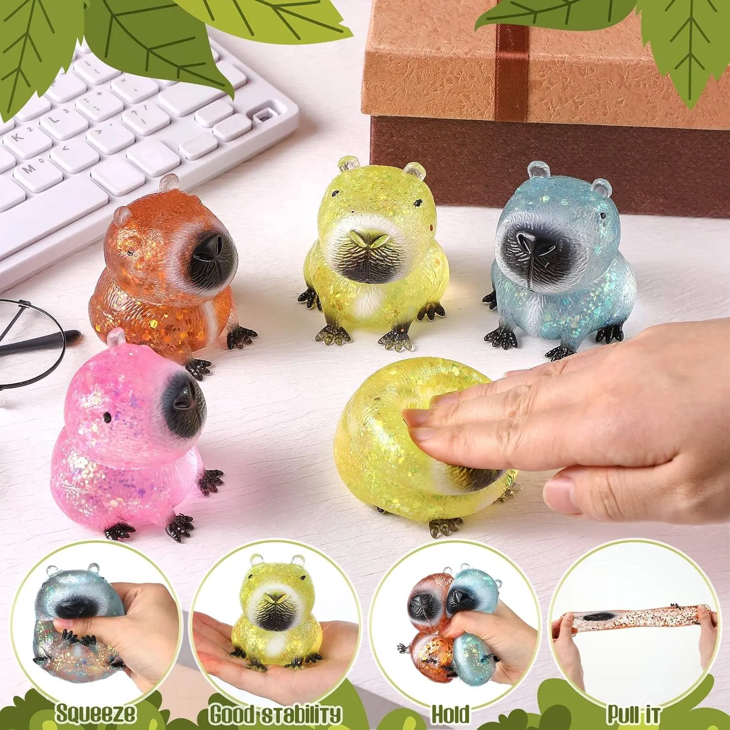 Capybara Stress Relief comparative Toys Stress Balls for Adult Mini Glitter Capybara Squeeze Fun Fidget Toys Animal Balls Cute for Birthday Party Office Christmas Stocking Stuffer Gift Adhd Anxiety Meooeck 12 Pcs 
