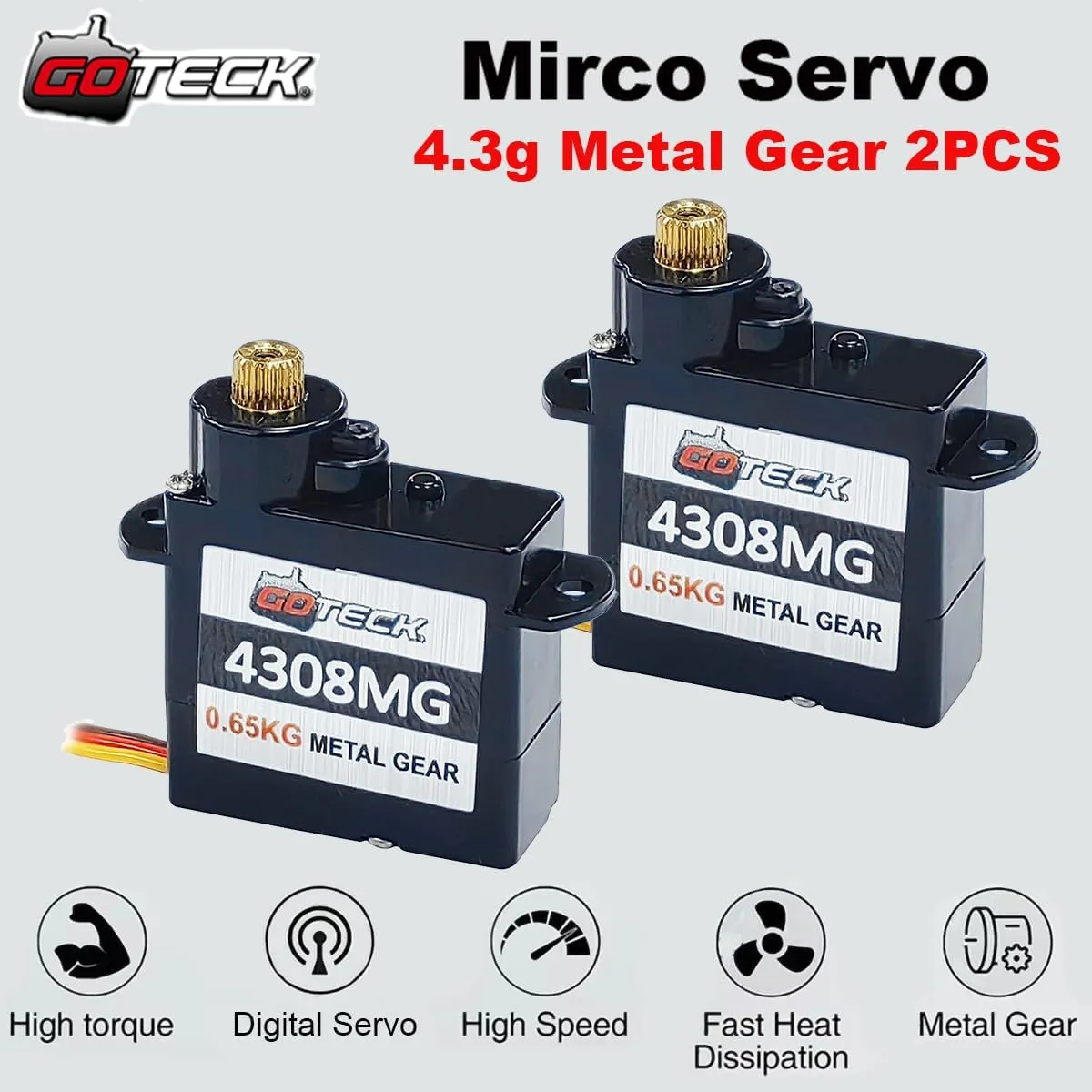 Car Model Boat Fixed-Wing Helicopter happiness aggressive Airplane Robot Toy GOTECK 2PCS 4.3g Mini Servo, Micro Full Metal Gear Digital Servo,for RC 