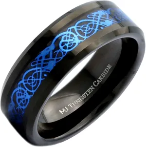 Carbide COMFORT FIT Wedding Band imperial 6 or 8mm Celtic Dragon Ring Various Design Colors and Plating Tungsten 
