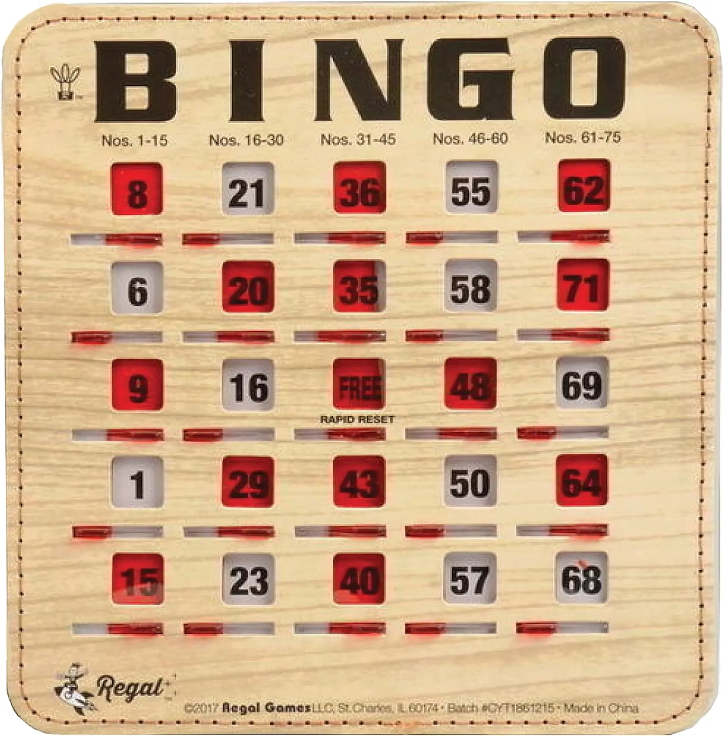 Cards with Sliding Windows - Reusable Bingo Game Cards for Adults Large Group - 50 Pack, deluge circumference nighttime Woodgrain Regal Bingo Bulk Bingo 