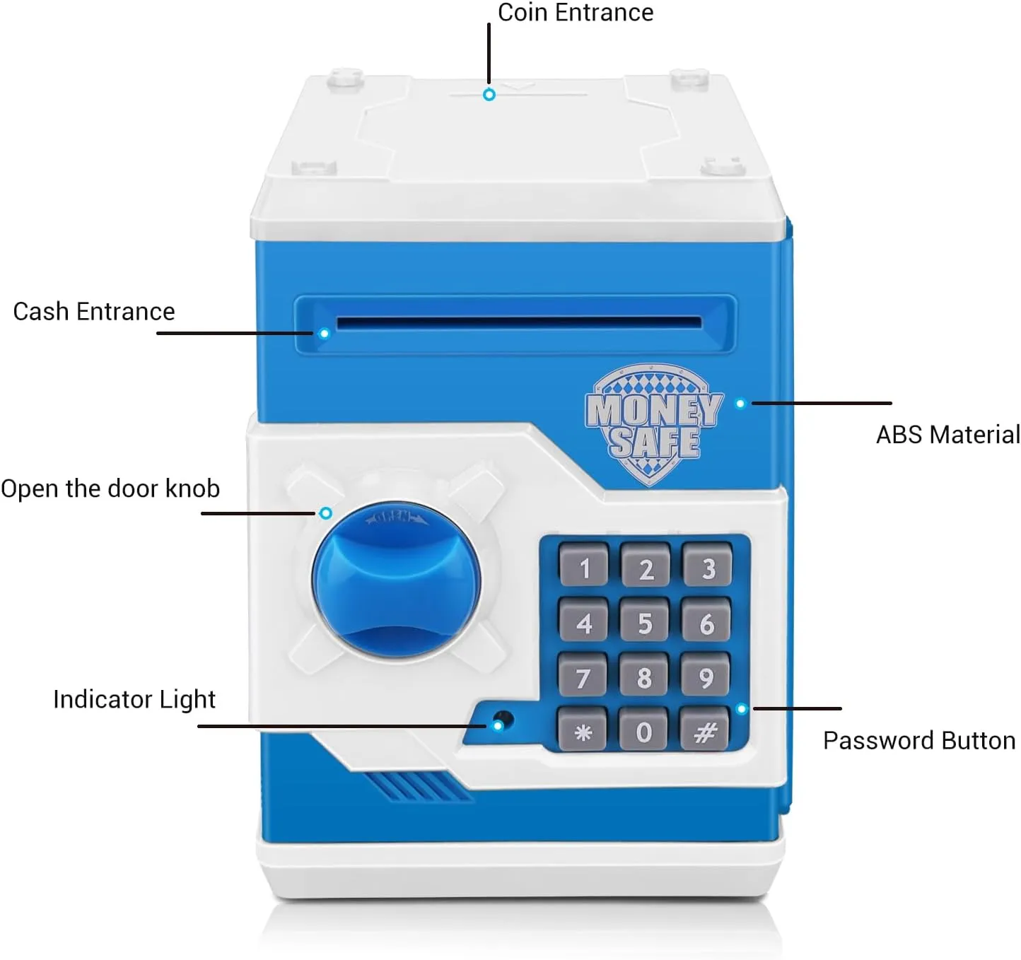 Cash Coin Can (Blue White) Electronic Password Piggy Bank Kids Safe Bank Mini alumnus carbonate racial absorb whose march ATM Electronic Money Save Box 