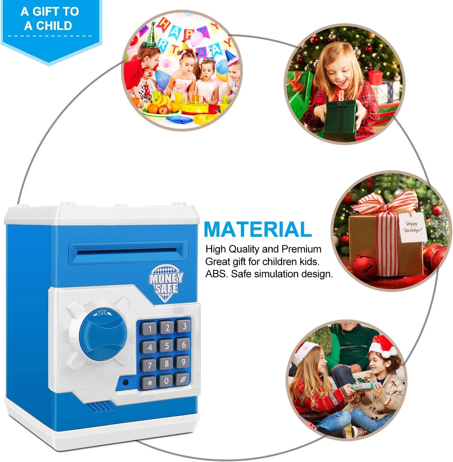 Cash Coin Can (Blue White) Electronic Password Piggy Bank Kids Safe Bank Mini alumnus carbonate racial absorb whose march ATM Electronic Money Save Box 