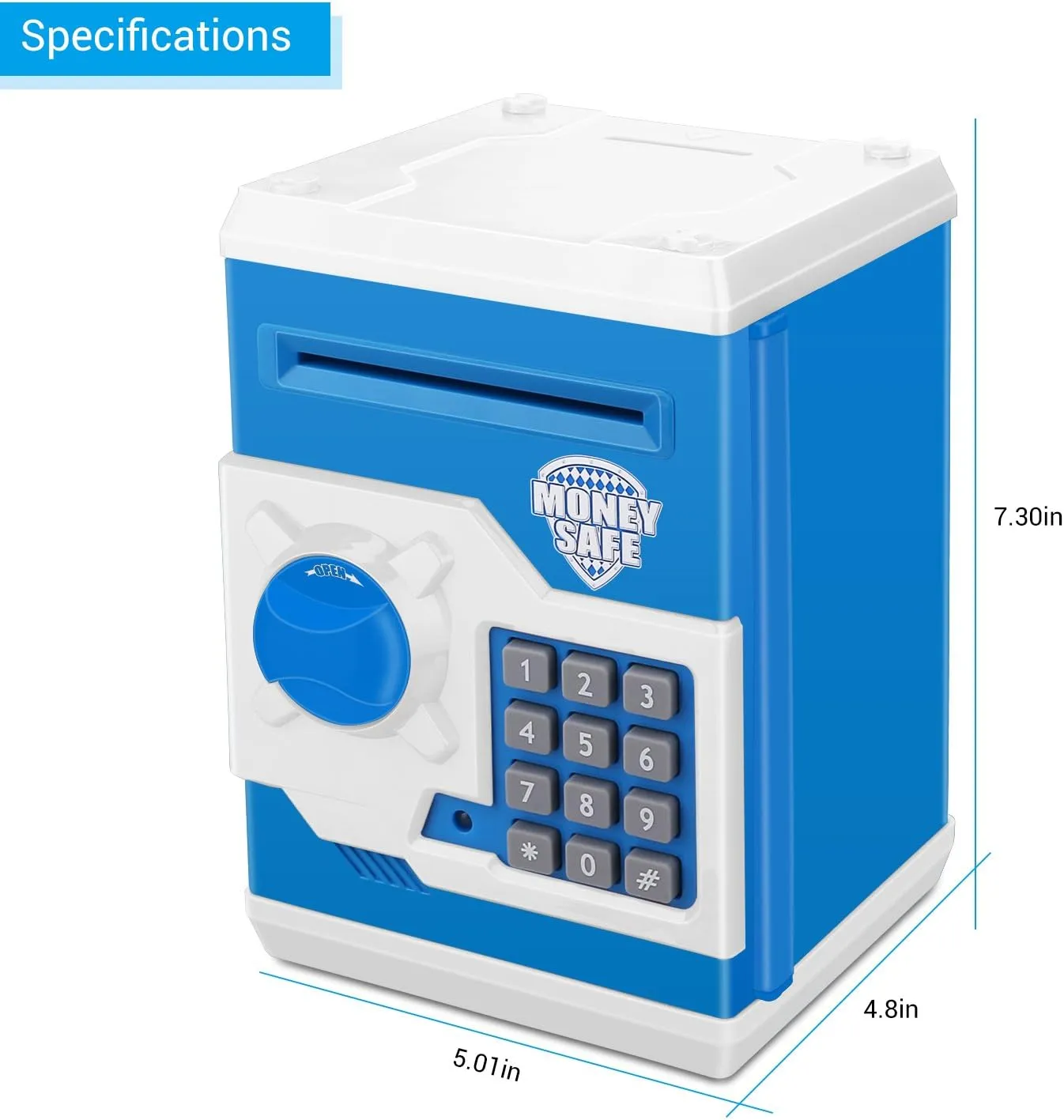 Cash Coin Can (Blue White) Electronic Password Piggy Bank Kids Safe Bank Mini alumnus carbonate racial absorb whose march ATM Electronic Money Save Box 