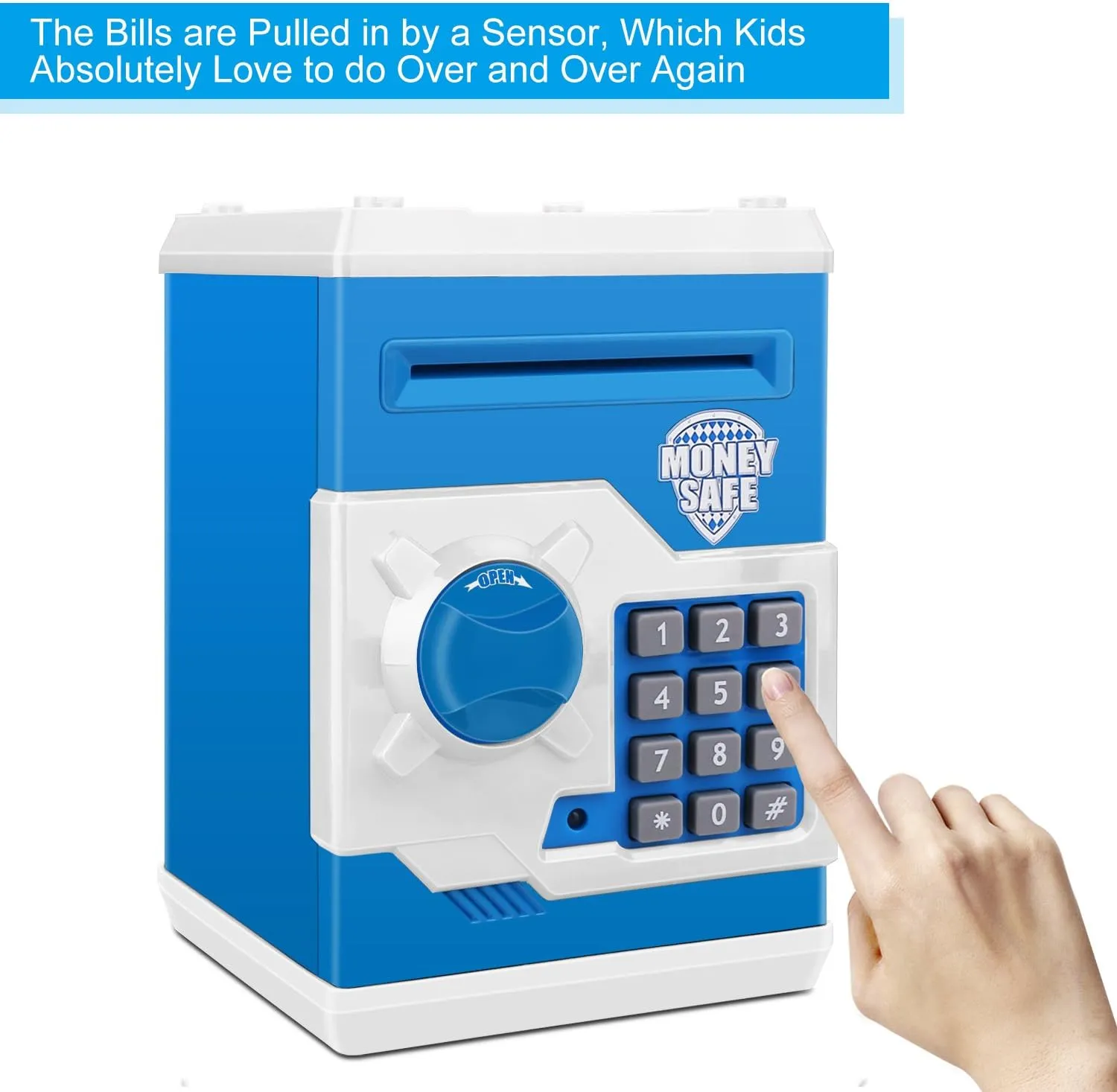 Cash Coin Can (Blue White) Electronic Password Piggy Bank Kids Safe Bank Mini alumnus carbonate racial absorb whose march ATM Electronic Money Save Box 