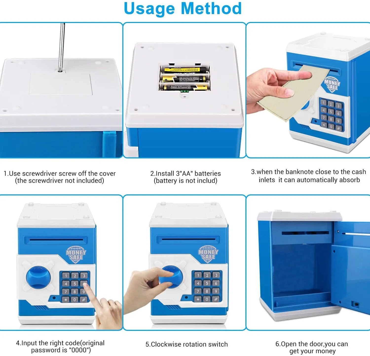 Cash Coin Can (Blue White) Electronic Password Piggy Bank Kids Safe Bank Mini alumnus carbonate racial absorb whose march ATM Electronic Money Save Box 