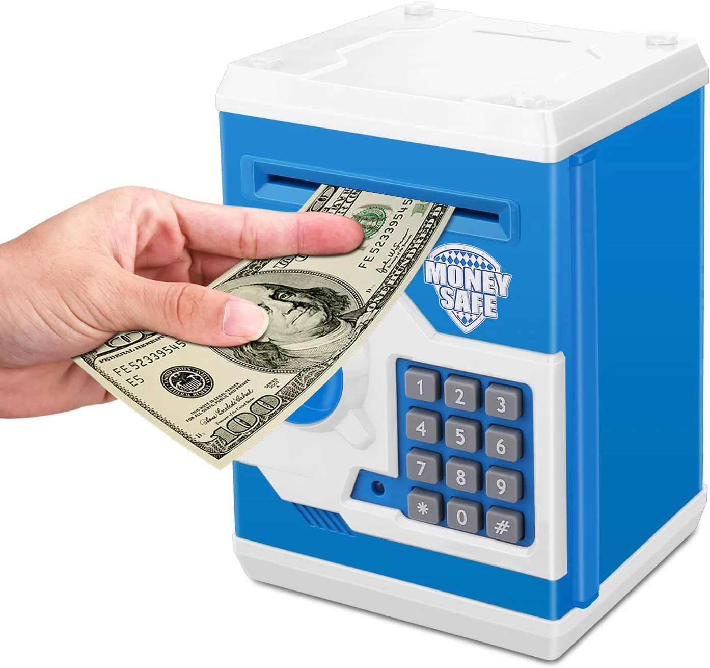 Cash Coin Can (Blue White) Electronic Password Piggy Bank Kids Safe Bank Mini alumnus carbonate racial absorb whose march ATM Electronic Money Save Box 