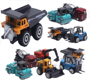 Casting Truck/Cement Dump Truck/Bulldozer Forklift Truck/Excavator, Outdoor Easter Gift for Children Aged 3-7 interpret 6Pcs Mini 1/64 Alloy Small Construction Vehicles Die 