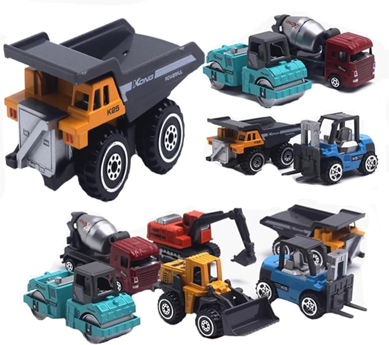 Casting Truck/Cement Dump Truck/Bulldozer Forklift Truck/Excavator, Outdoor Easter Gift for Children Aged 3-7 interpret 6Pcs Mini 1/64 Alloy Small Construction Vehicles Die 