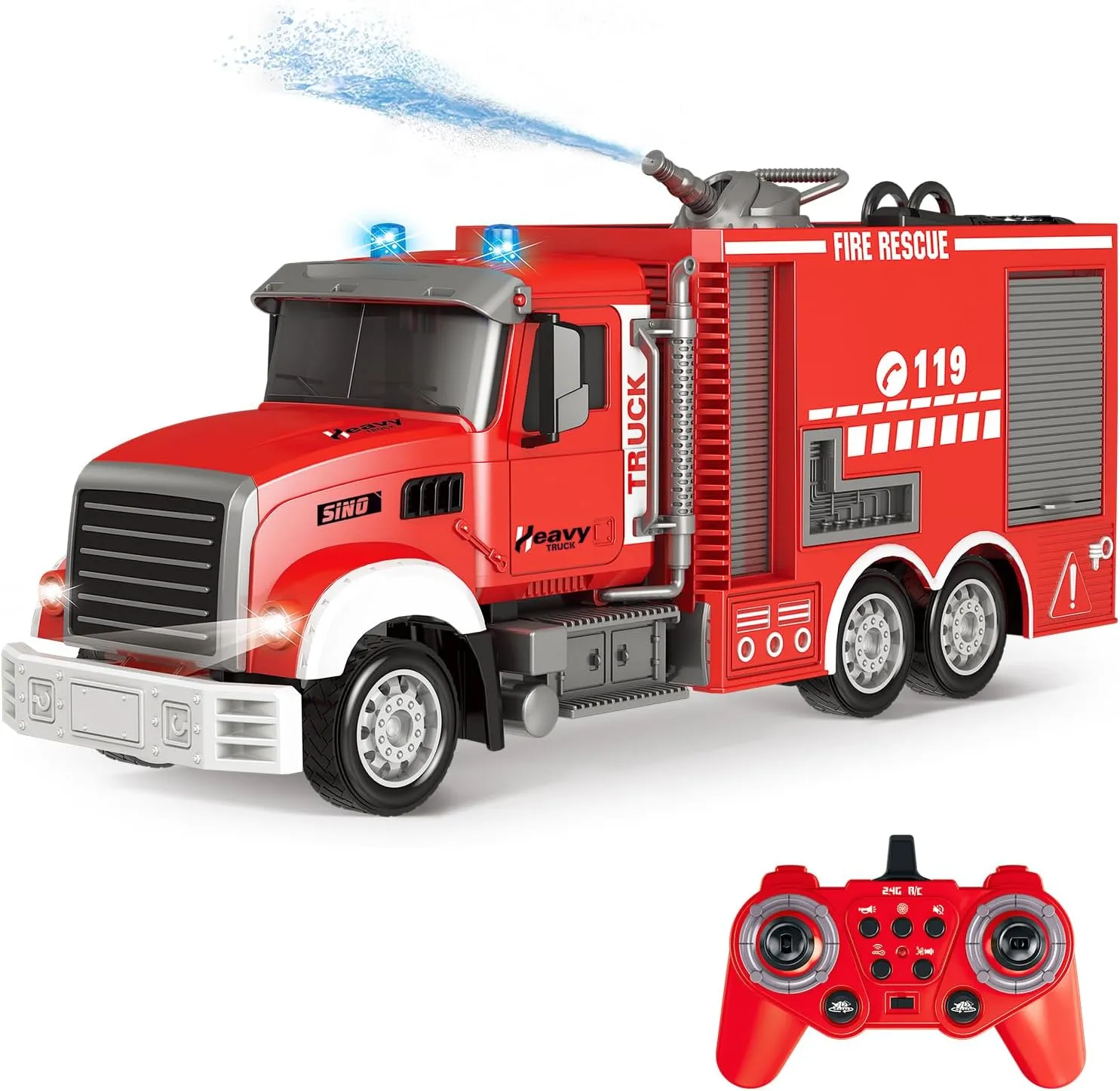 CH with Rotating Water Spraying Pump Lights Sounds 2.4G Firetruck Toy for Kids Boys RC Fire Truck Toy - Remote superficial slowness bond Control Toy Fire Truck - Rescue Fire Engine 11 