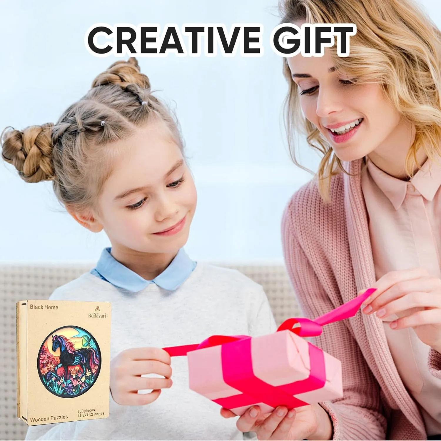 Challenging Animal Puzzles for Kids and Couples on Birthday$Children��s Day$Christmas 11.8"x11.8 Black cavern panel thorough Horse 200 Pieces Wooden Jigsaw Puzzles for Adults with Unique Irregular Shape Fun 
