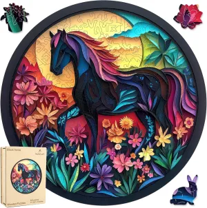 Challenging Animal Puzzles for Kids and Couples on Birthday$Children��s Day$Christmas 11.8"x11.8 Black cavern panel thorough Horse 200 Pieces Wooden Jigsaw Puzzles for Adults with Unique Irregular Shape Fun 