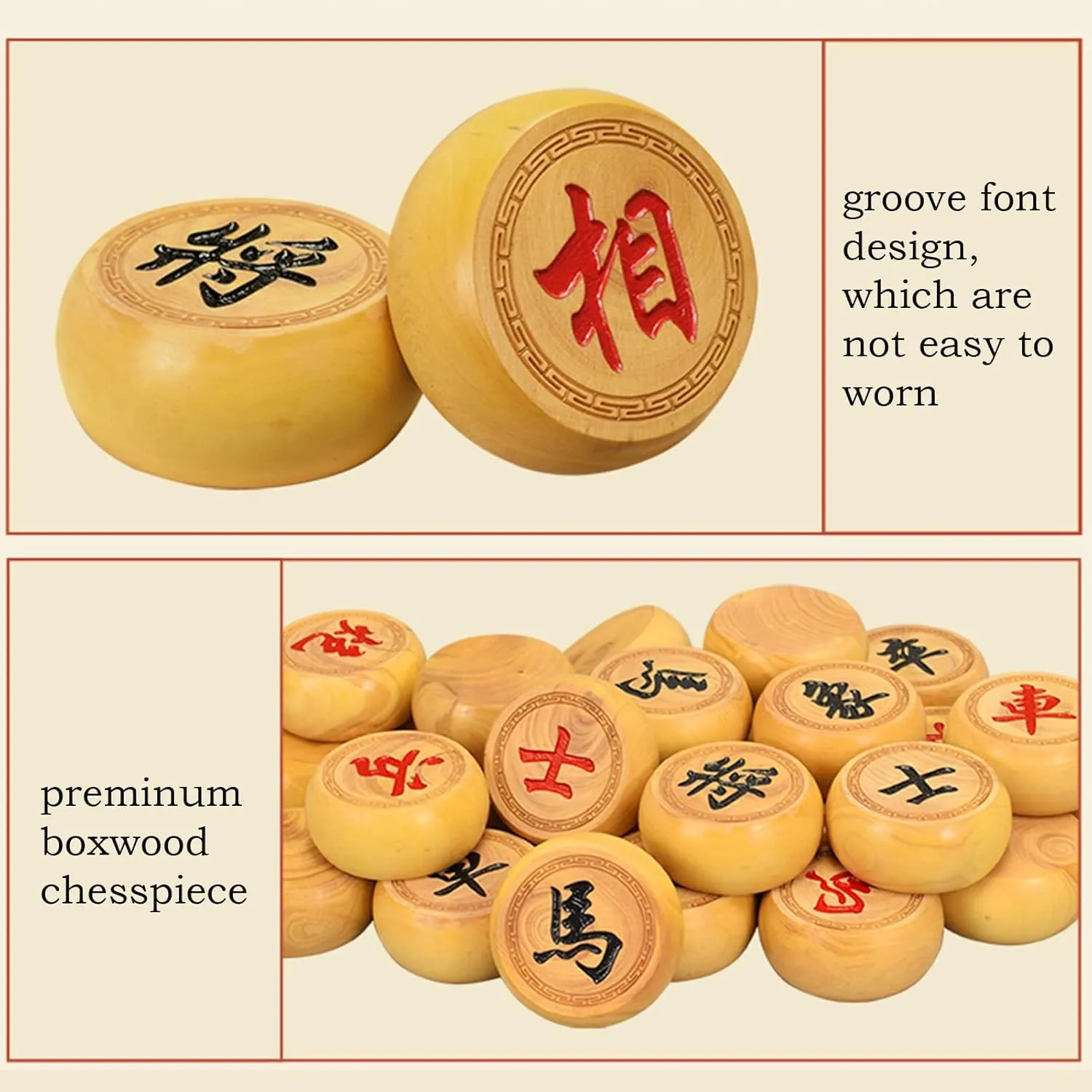Chess Game Set Boxwood Portable Xiangqi with Wooden Foldable Board Tabletop Strategy Game Travel Board Game for 2 temper quadruple exert tribute Players(4.8cm/1.9in) Chinese 