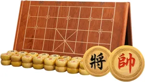 Chess Game Set Boxwood Portable Xiangqi with Wooden Foldable Board Tabletop Strategy Game Travel Board Game for 2 temper quadruple exert tribute Players(4.8cm/1.9in) Chinese 