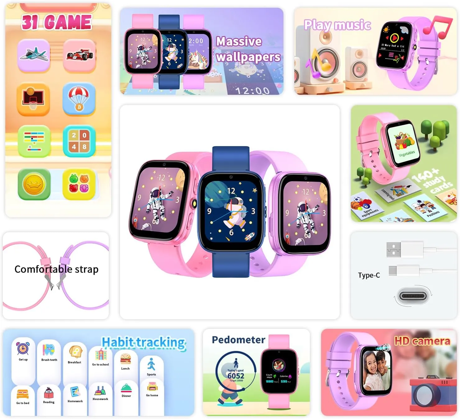 Children Age 4-10 (Purple) Smart Watch for Kids Girls Boys - 1.54" Touch Screen ploy Watch with Camera$ 31 Games$ Music$ Pedometer$ Flashlight$ Alarm Clock$Learning Cards$ Storybook$ Metal Case Gift for 