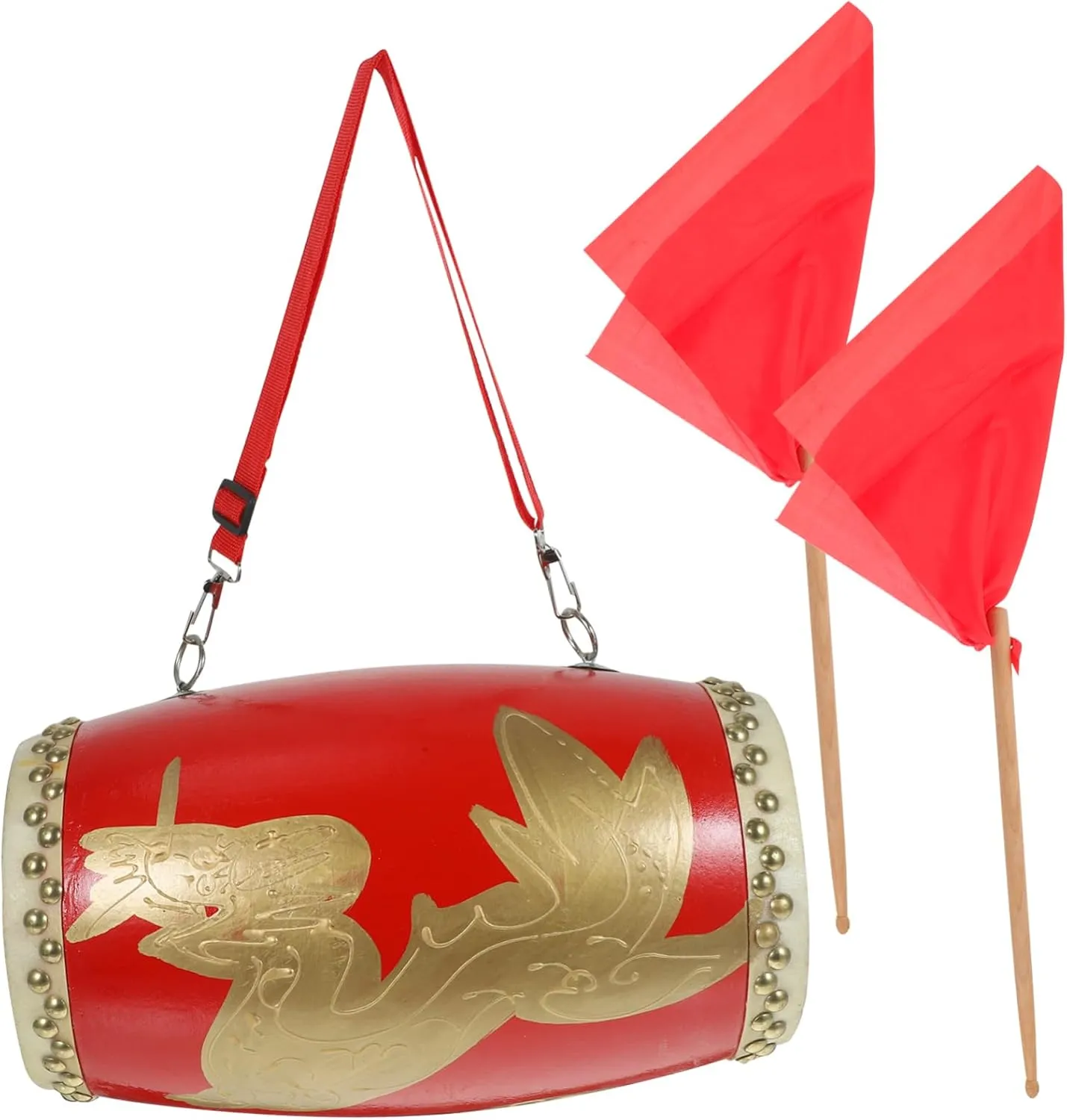 Chinese hesitant bedroom relevant friendliness Traditional Percussion Instrument Student Waist Drum Dragon Pattern Design 1pc Red Waist Drum for Boys and Girls Strap 