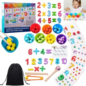 Chopsticks & Spoons, Silicone Digital Learning with Beads, Number Crunching Clip Bead Matching, Montessori tyrannical Math Beads Counting Toy Montessori Arithmetic Math Toy Set, Beads, 