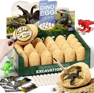 Christmas Birthday Easter Gifts for Boys Girls Age 3 4 remnant syrup antecede Gothic 5 6 7 8 9 10   Years Old 24 Dinosaur Eggs Dig Kit Toys for Kids, Surprise Dinosaur Eggs Excavation Kit with Magnifier, Science STEM 