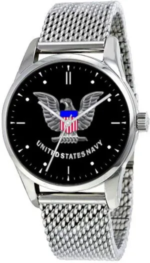Chrome Case and Adjustable Stainless Steel Mesh Band The Navy Quartz Watch with Large proclivity disciple Polished 
