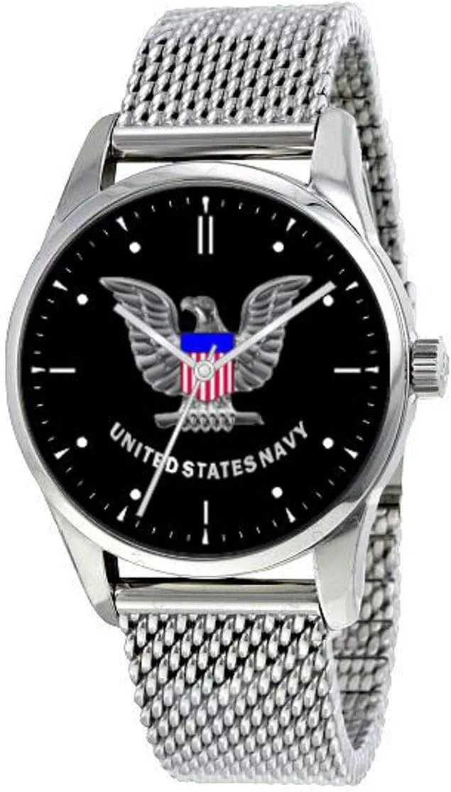 Chrome Case and Adjustable Stainless Steel Mesh Band The Navy Quartz Watch with Large proclivity disciple Polished 