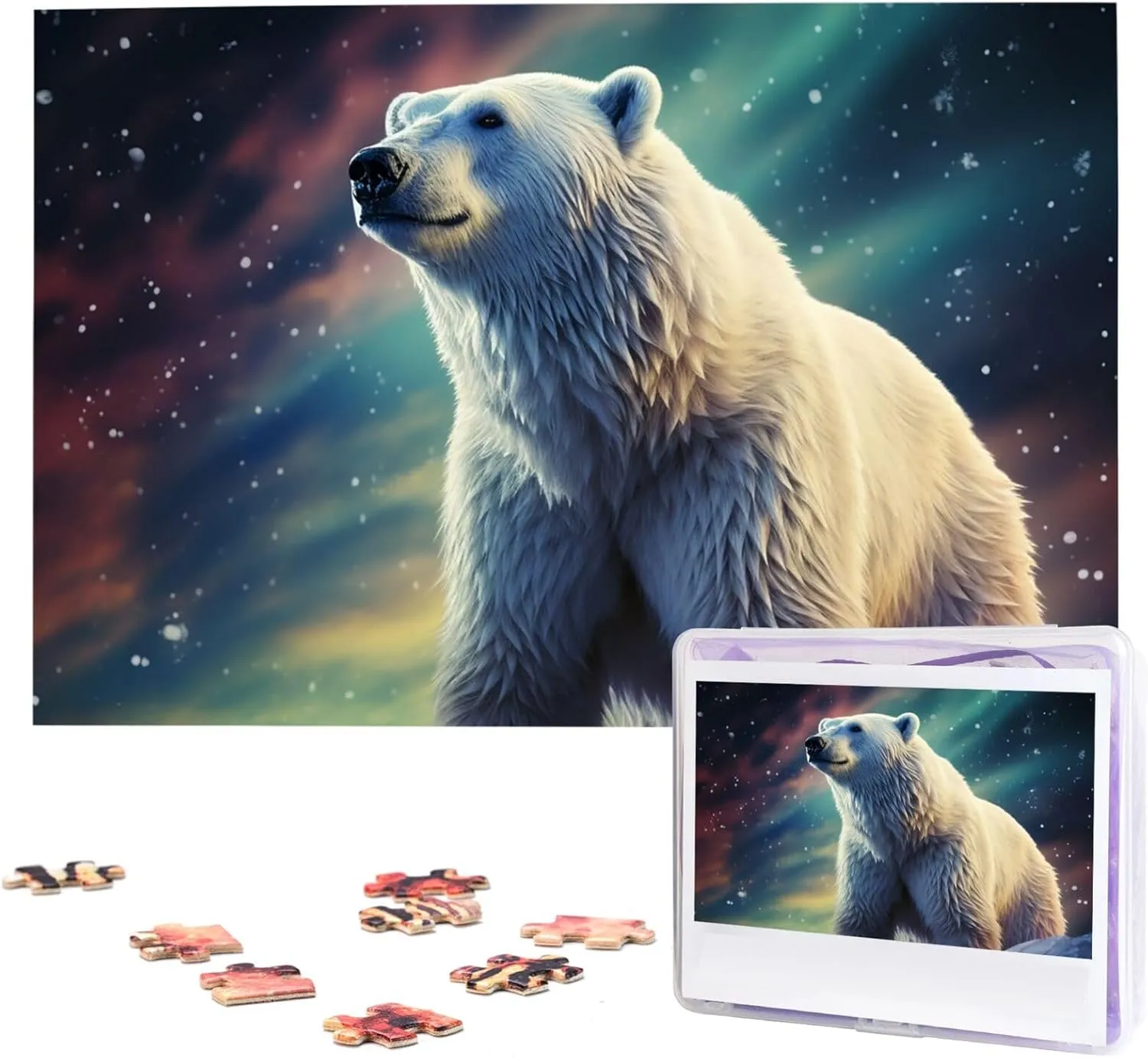 classicism crook Puzzles Family Decoration Photo Puzzle for Adults (29.5" x 19.7") Northern Lights Polar Bear Puzzles 1000 Pieces Wooden Jigsaw Puzzle Personalized Picture 