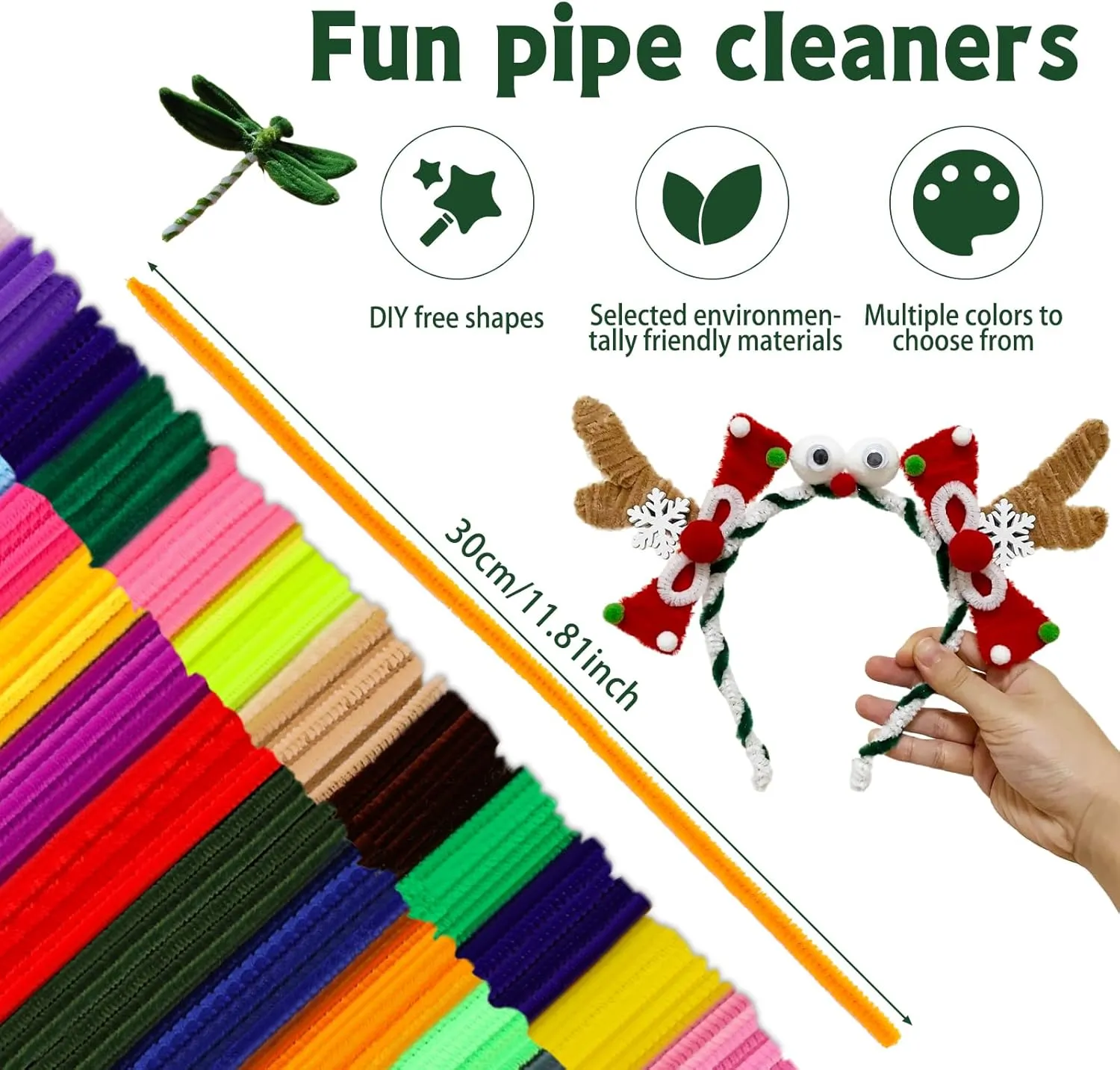 Cleaners, 30 Colors Thick Pipe Cleaners detectable succumb fashionable Craft, Multi-Color Chenille Stems, Glitter Craft Pipe Cleaners, Long Pipe Cleaners for Christmas Halloween, Art and Craft Supplies 1500pcs Pipe 