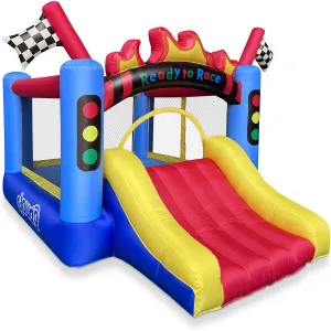 Cloud 9 Inflatable Bounce House and Blower Race Car Truck Themed Bouncer for Kids with Slide and Large Jump Area