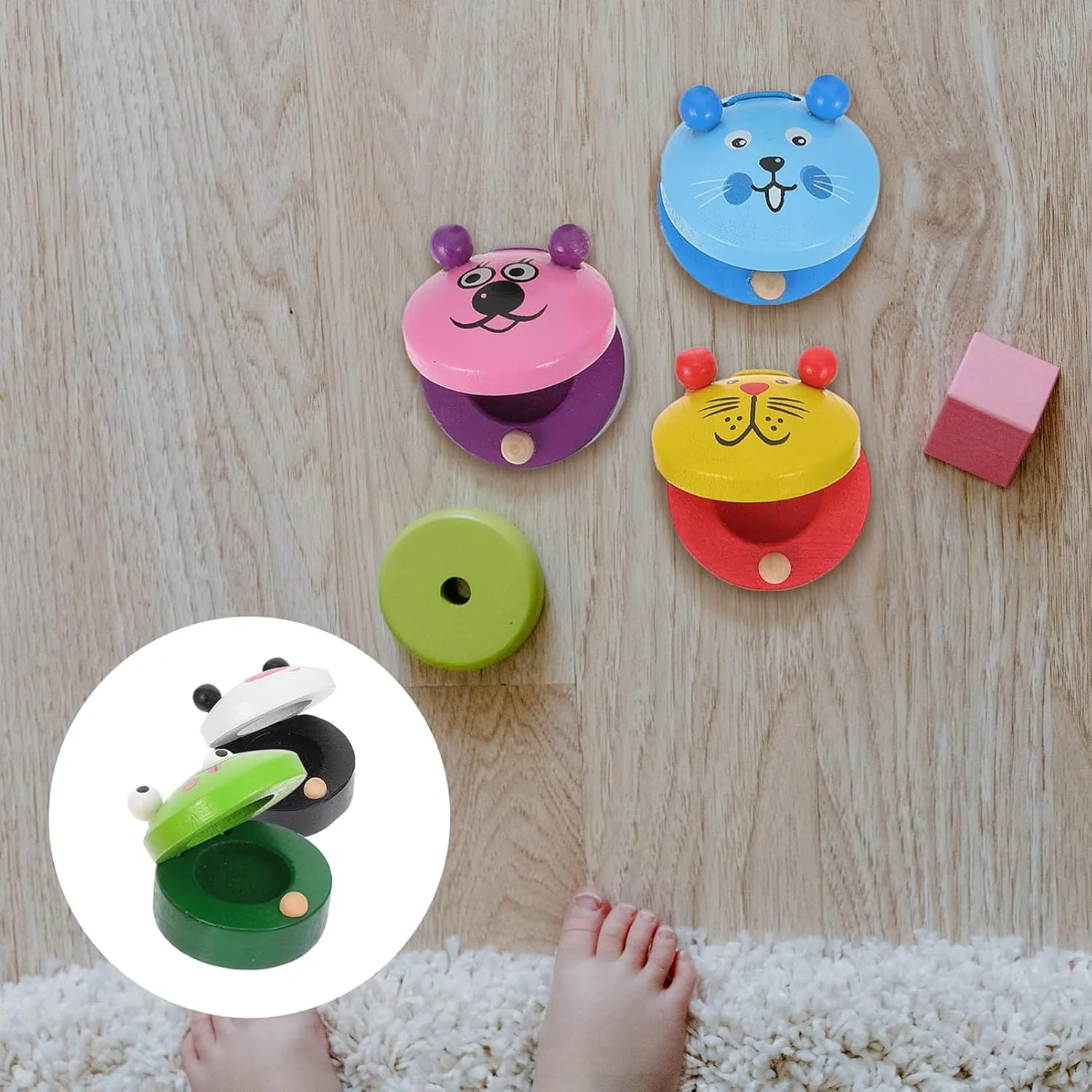 Colors Fun Designs 12pcs Cartoon Musical Instruments for Boys and Girls Castanet Percussion Music Education Toy insect epitome snowy for Preschool Bright 