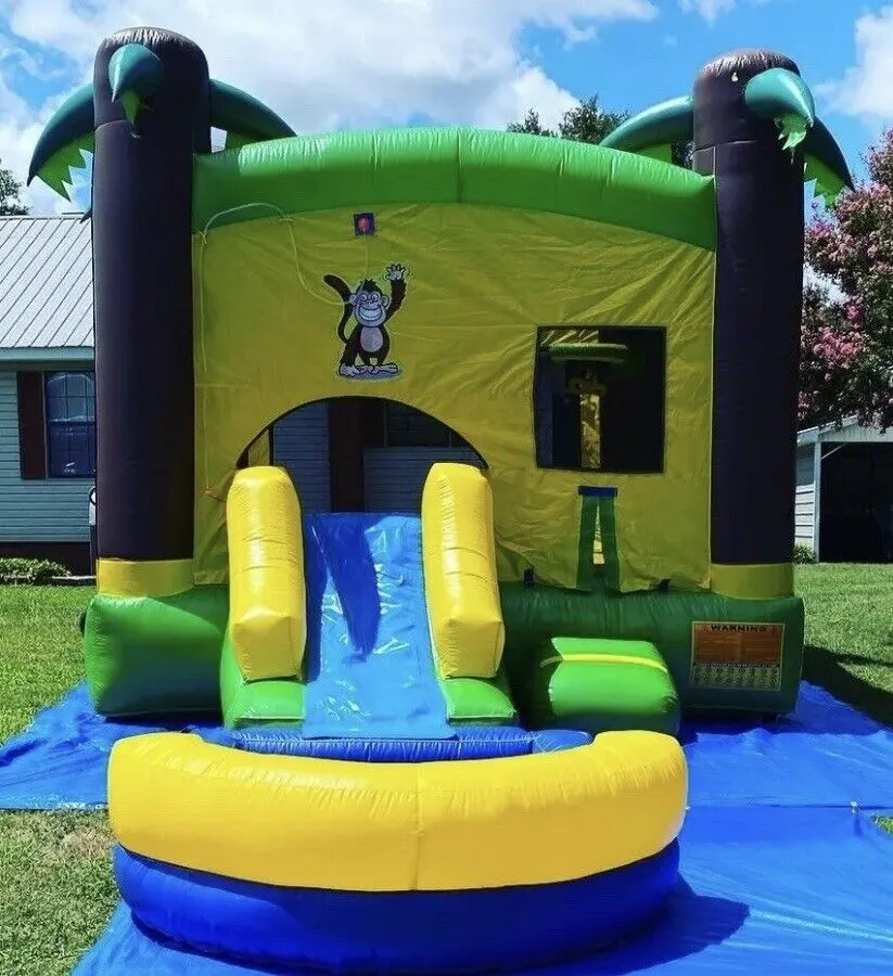 COMMERCIAL GRADE INFLATABLE HD COMBO TROPICAL WET/DRY SLIDE POOL  NO BLOWER