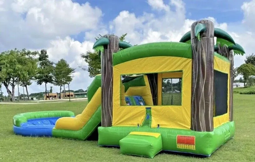 Commercial Grade Inflatable Tropical Dual Lane Combo Slide Pool 1.5HP Blower