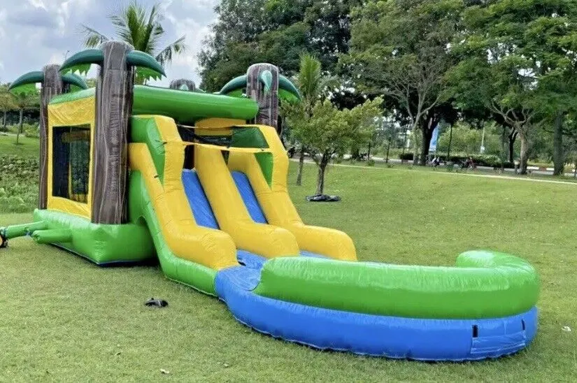 Commercial Grade Inflatable Tropical Dual Lane Combo Slide Pool 1.5HP Blower