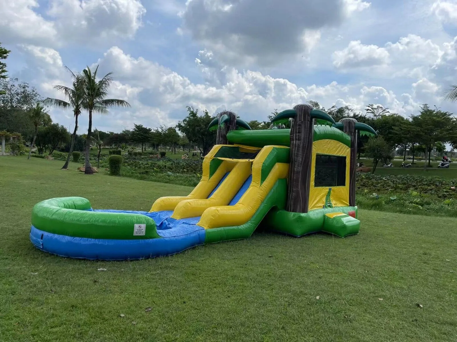 Commercial Grade Inflatable Tropical Dual Lane Combo Slide Pool 1.5HP Blower